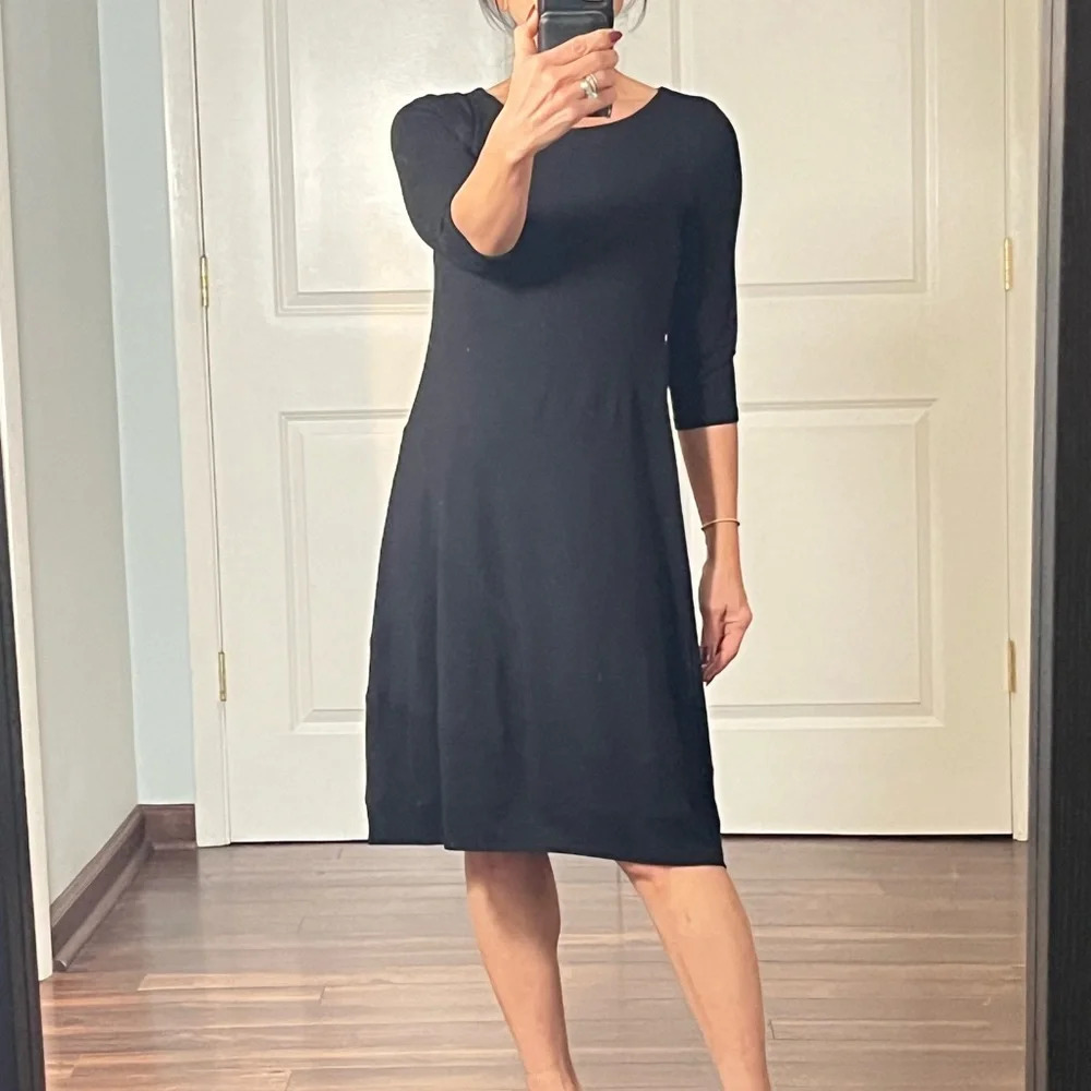 Eileen Fisher Black Jersey elbow sleeves tent dress size PP
